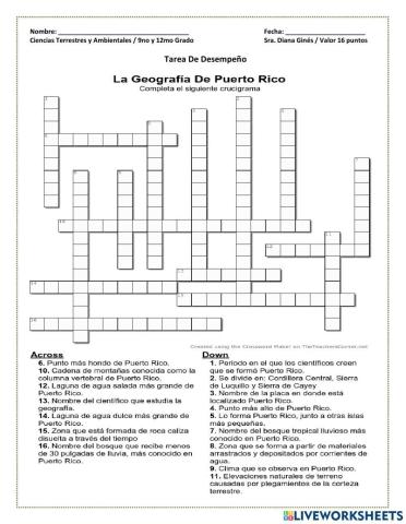 La Geografía De Puerto Rico (Crucigrama)