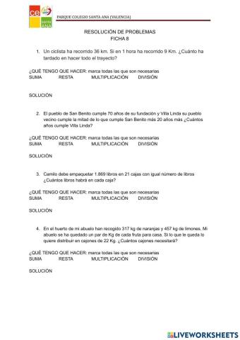 Ficha 8 resolución de problemas