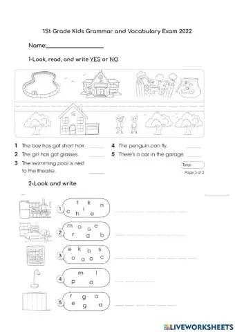 1st grade kids final exam