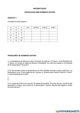 Problemes de nombres enters