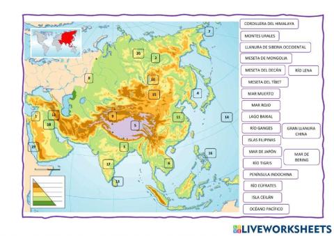Mapa físico Asia