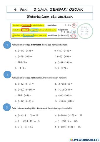 Zenbaki osoak biderkatzen eta zatitzen