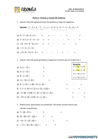 Sumas y restas con números enteros