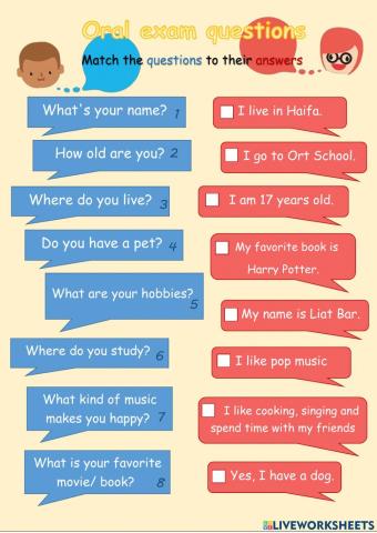 Wh questions for oral exam English 12 years