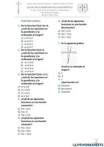 Actividades de Función lineal