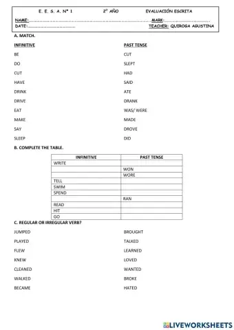 Regular & Irregular verbs