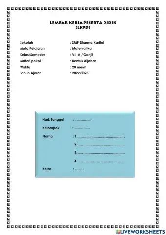 Operasi Pada Bentuk Aljabar