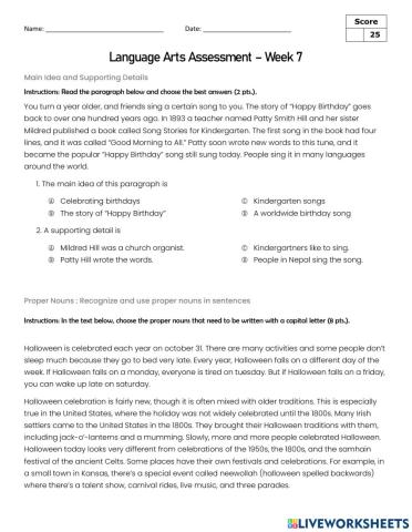 Language Arts - Assessment - Week 7 - How we express ourselves