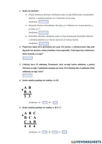 Matematikos užduotys gabiems vaikams 2 klasė
