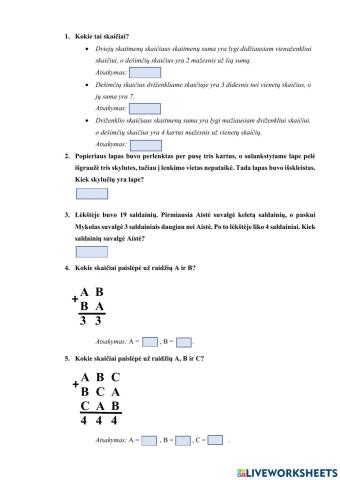 Matematikos užduotys gabiems vaikams 2 klasė