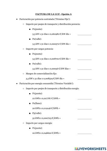 Factura de la Luz - Opción A