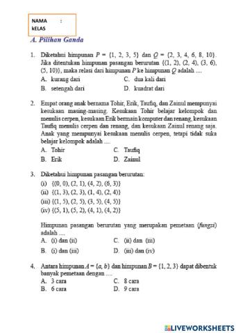 Soal PH Relasi Fungsi