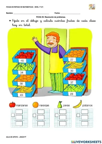 Ficha Matemáticas 55-1EP-Resolución de problemas
