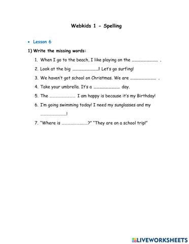 Webkids 1 - Spelling - Lesson 7