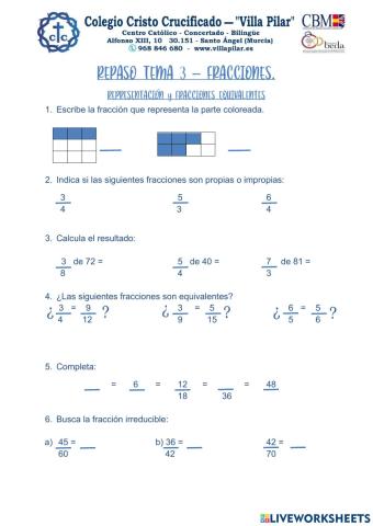 REPASO 5º .Tema 3. Fracciones