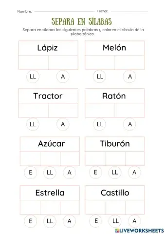 Separación de sílabas + agudas-llanas-esdrújulas