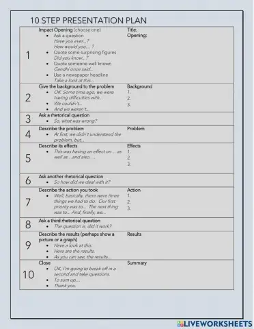 10 Step Presentation Plan Template
