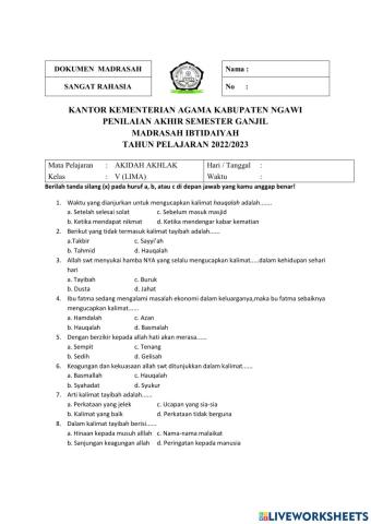 Soal akidah akhlak