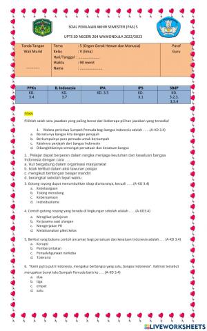 Penilaian akhir semester tematik tema 5