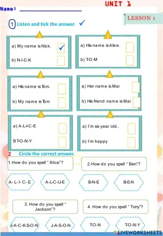 Test UNIT 1 (FRIENDS) - Grade 3 smart