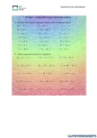 Sumes i restes amb nombres enters