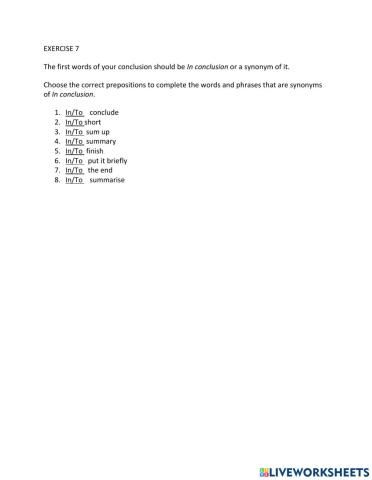 IE1, Unit 8, Writing, Exercise 7