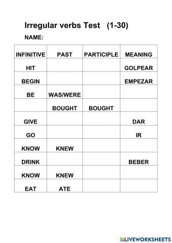 Irregular verb test