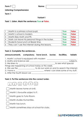 My school. Listening comprehension