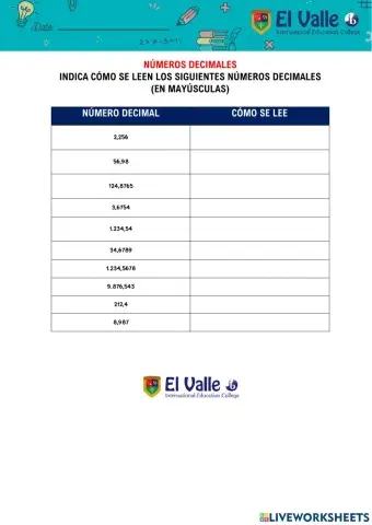 Lectura números con decimales