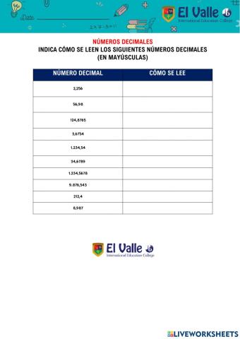 Lectura números con decimales