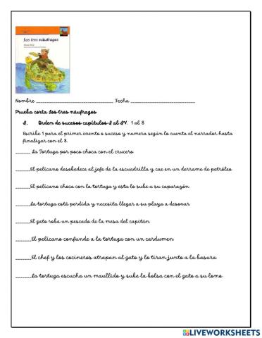 Orden de sucesos Los tres náufragos capítulos 1 al 4