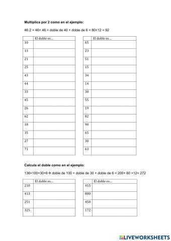 Calcula la mitad y el doble