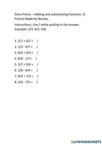 Extra Points - Adding and Substracting Fractions.