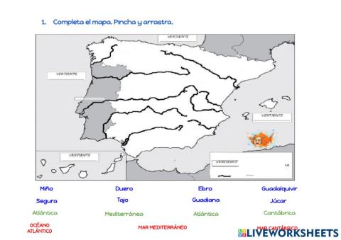 Mapa: ríos y relieve de España