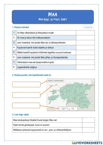 Maa: Maa kuju, gloobus, kaart