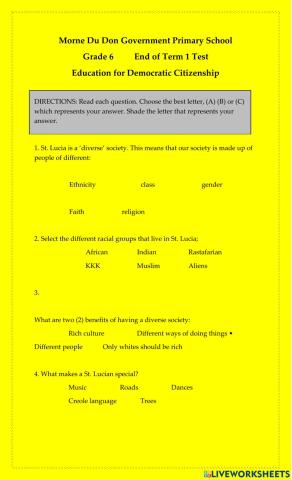 EDC Grade 3 End of Term 1 Assessment