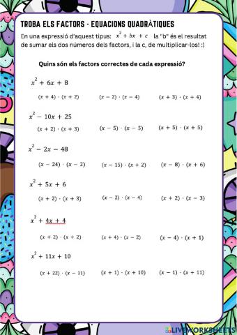 Factors d'una expressió quadràtica