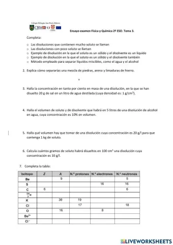 Disoluciones y mezclas. El átomo.