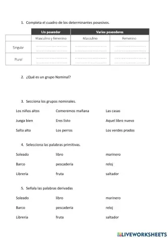 Repaso Tema 3 lengua cuarto