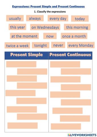 Expressions Present Simple and Present Continuous