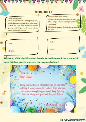 Worksheet 1 (Identification)