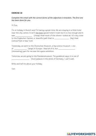 IE0, Unit 6, Grammar and Vocabulary, Exercise 10