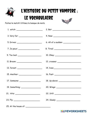 Petit Vampire Vocabulaire