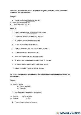 Pronombres de objeto directo e indirecto