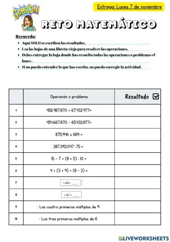 Reto matemático sexto