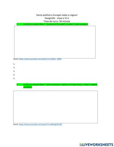 Harta politică a Europei-fișă de lucru