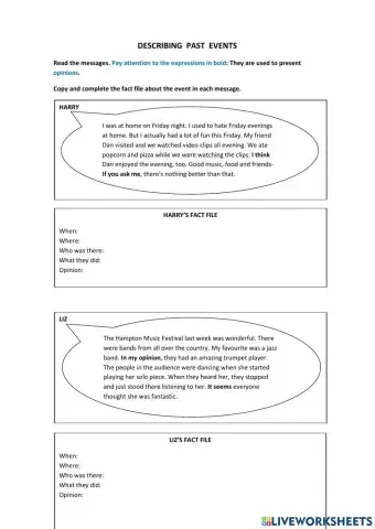 Describing past events- Writing