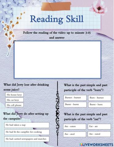 Reading with past simple and participle verbs