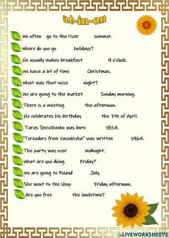 Prepositions of time - at-in-on