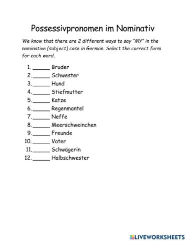 Possessivpronomen im Nominativ